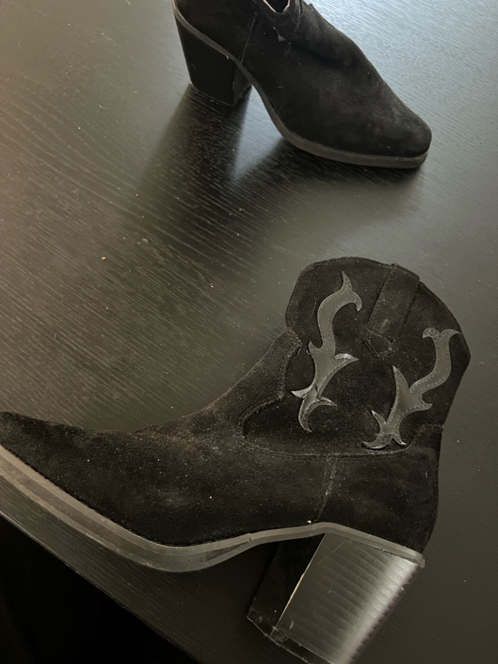 Lulu's Black Suede Western-Inspired Block Heel Ankle Boots